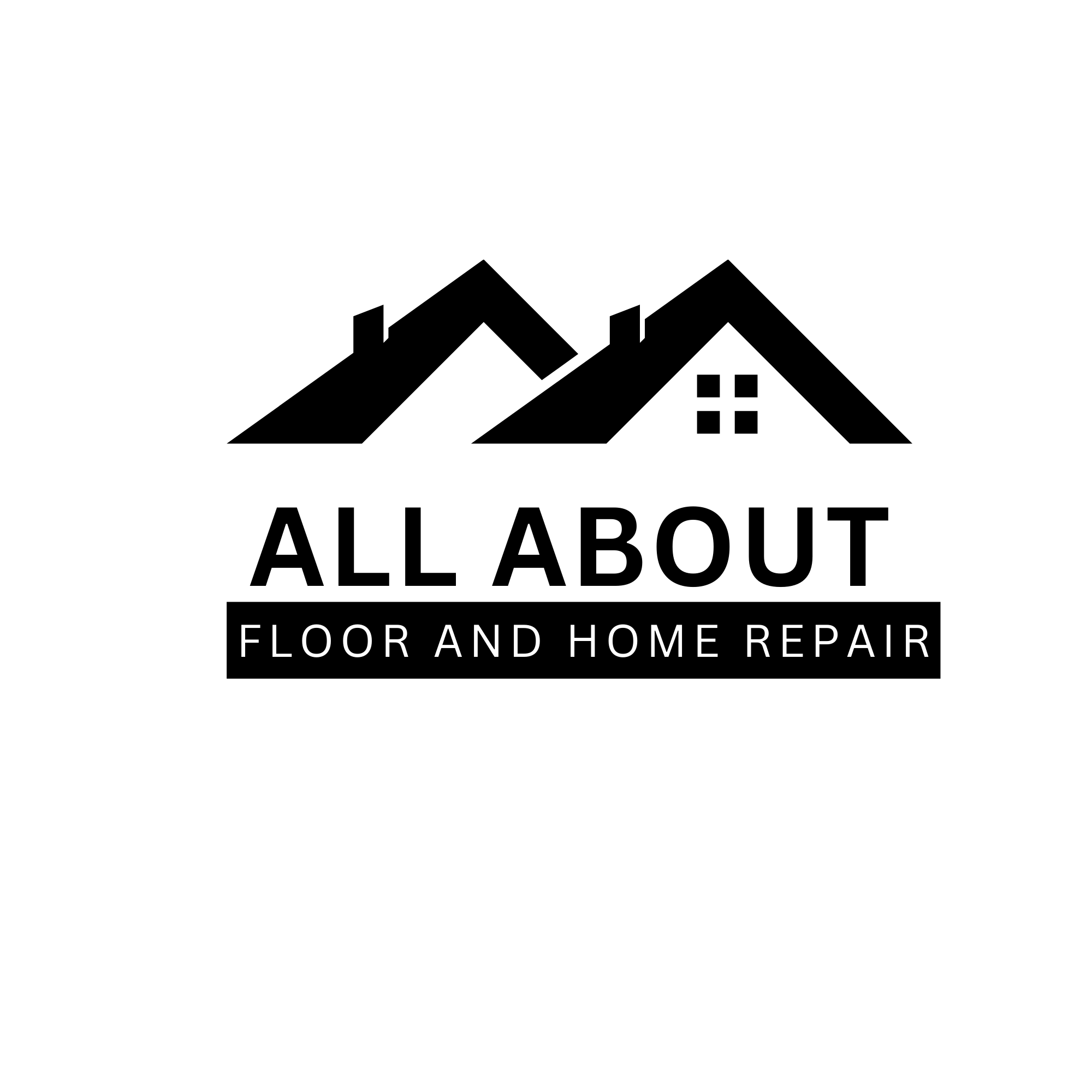 Black background with white text that says 'FLOOR AND HOME REPAIR'.