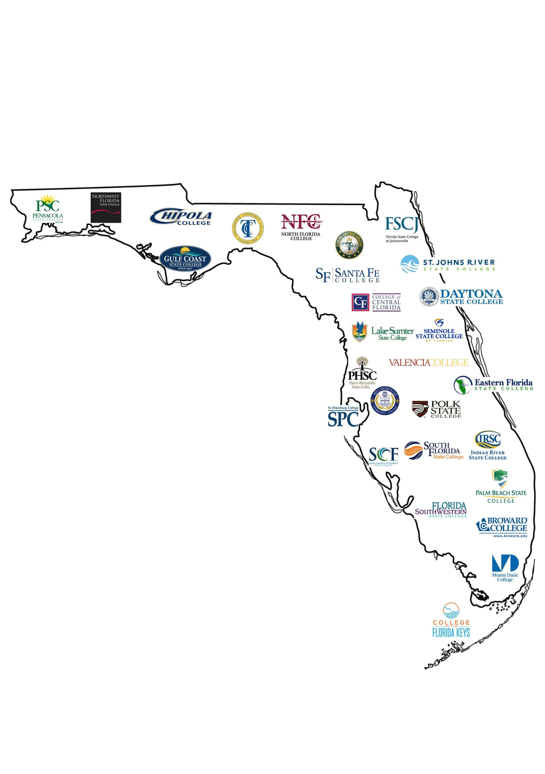Map showing locations of Florida College System schools