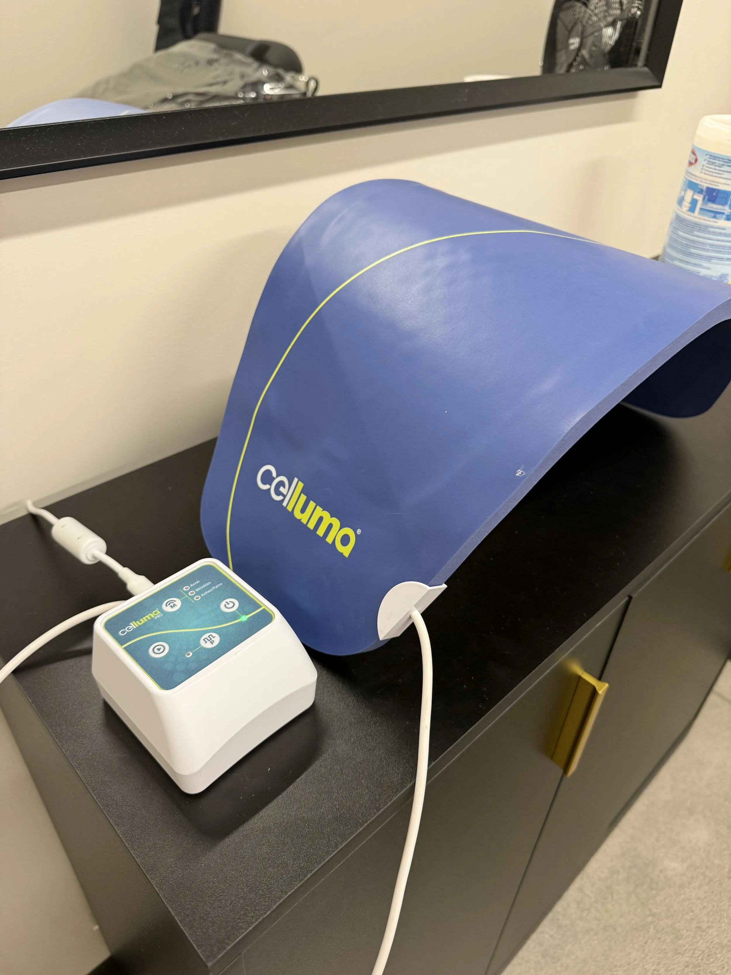Celluma light therapy pad device close-up at ThermoDynamic Health wellness center, Oak Ridge, TN