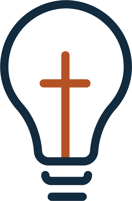 Icon of cross within a light bulb