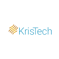 KristTech logo with gold and black abstract design and blue text