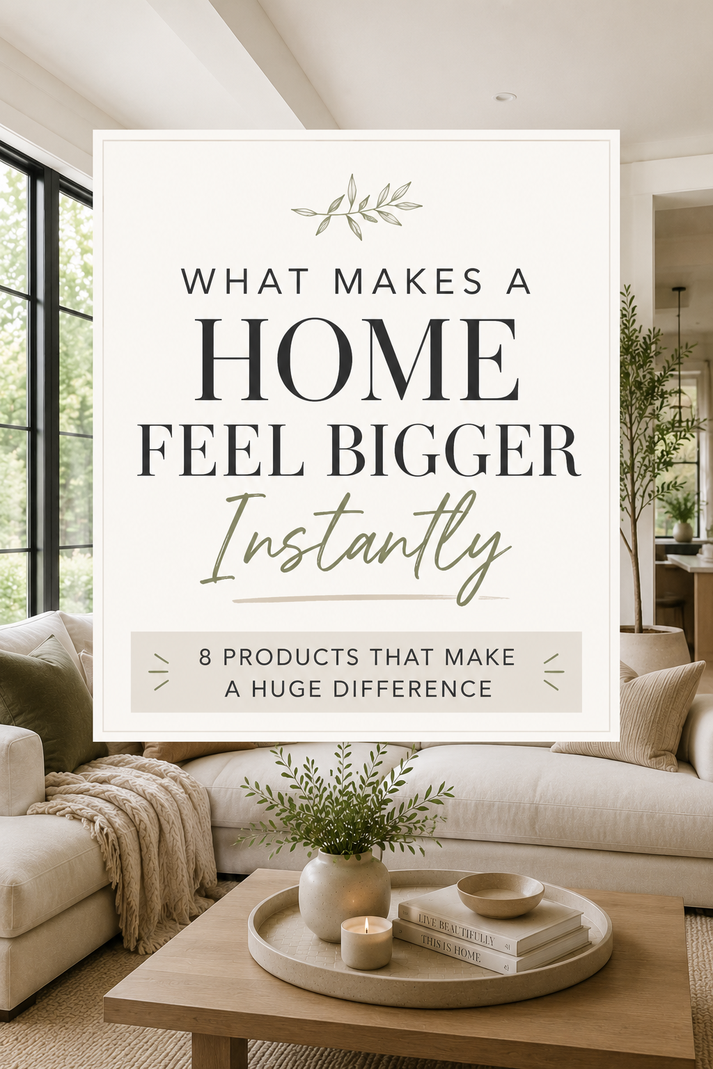 bright neutral living room with natural light featuring products that help create a more spacious organized and welcoming home
