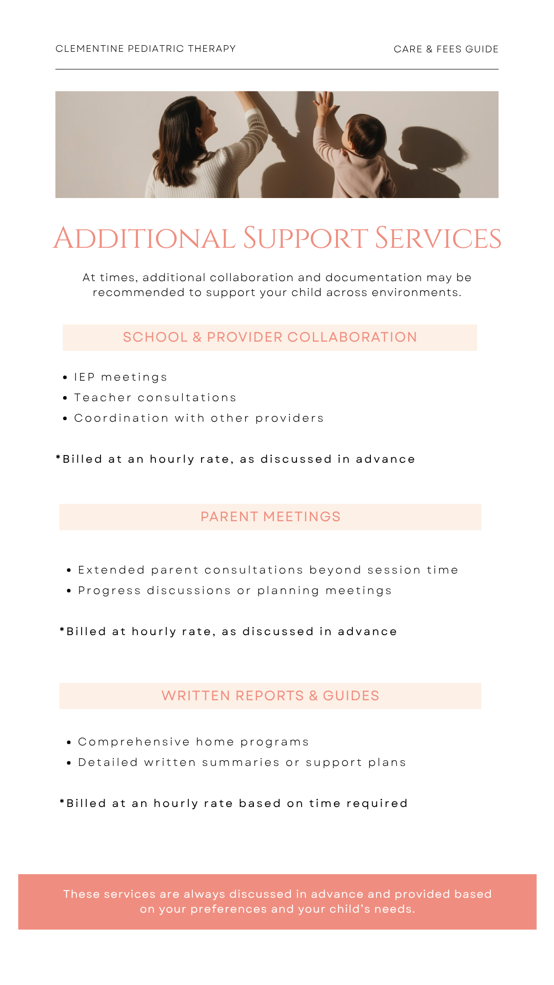 Child and adult high-fiving against a wall on the cover of a pediatric therapy care guide.
