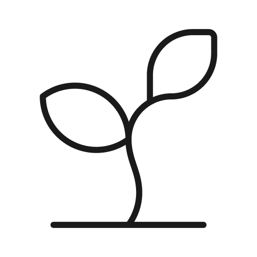 Simple line drawing of a small plant with two leaves.