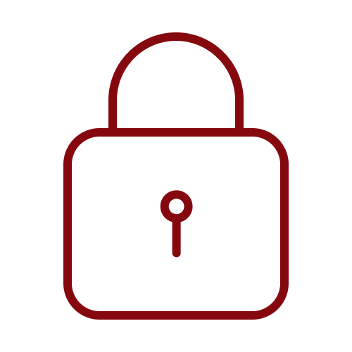 Simple illustration of a padlock symbol, outline in red.