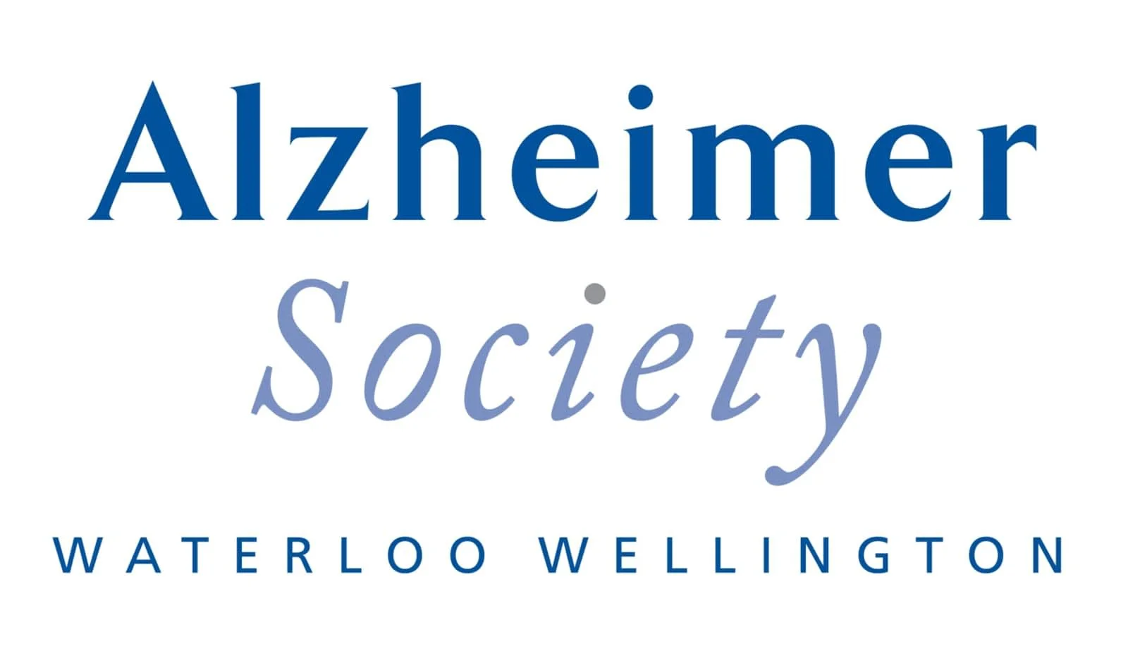 Logo for Alzheimer Society of Waterloo Wellington with blue text on a white background.