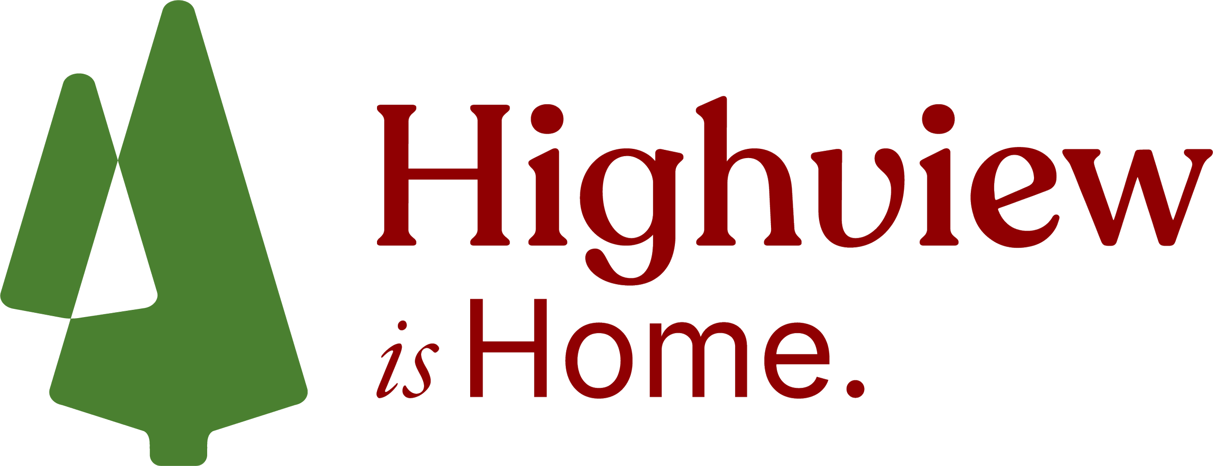 Highview is Home logo with stylized green trees and red text