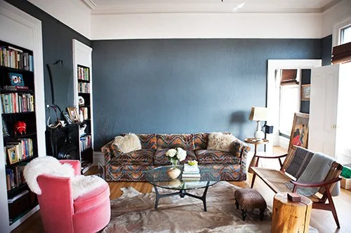 A vintage Old World Weavers flamestitch sofa (RIP Iris Apfel!) anchors this San Francisco living room.