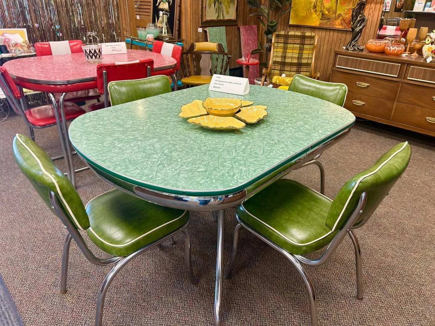 Impress the grandkids with a vintage &lsquo;kids table&rsquo; this Easter! Who wants a card table when you could have one of these beauties?! Come see us today from 10-5! 🌈🪩⚡️🐰