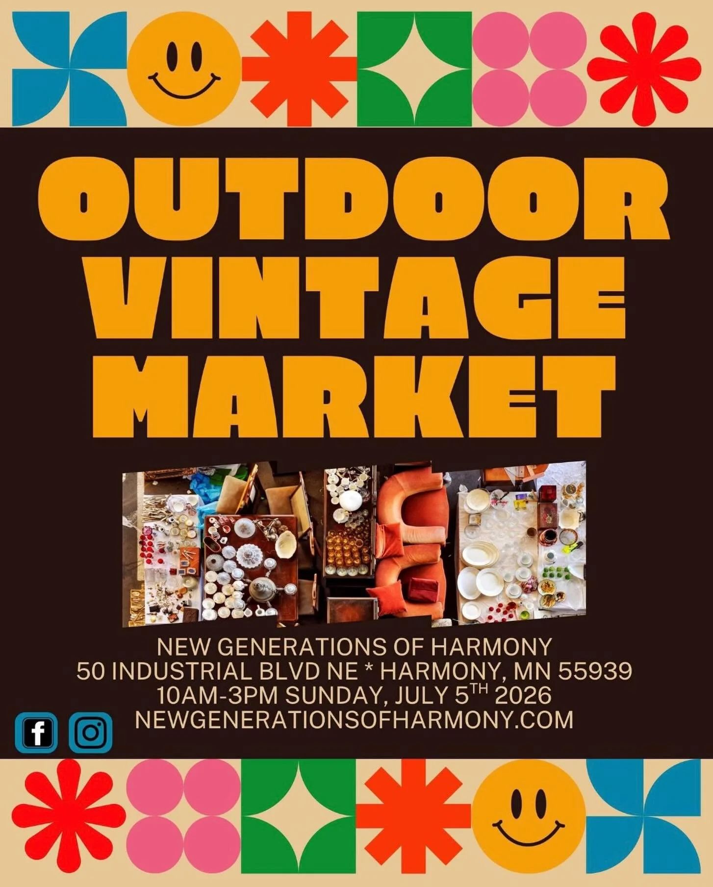 Our sister mall, New Generations of Harmony has their Outdoor Vintage Market today from 10-3! ✨ Bee Balm Boutique in downtown Harmony has a vintage market with Gingerbread Lane, and Harmony Spirits has their Classic Car Show today! ✨ Harmony Goes Vin