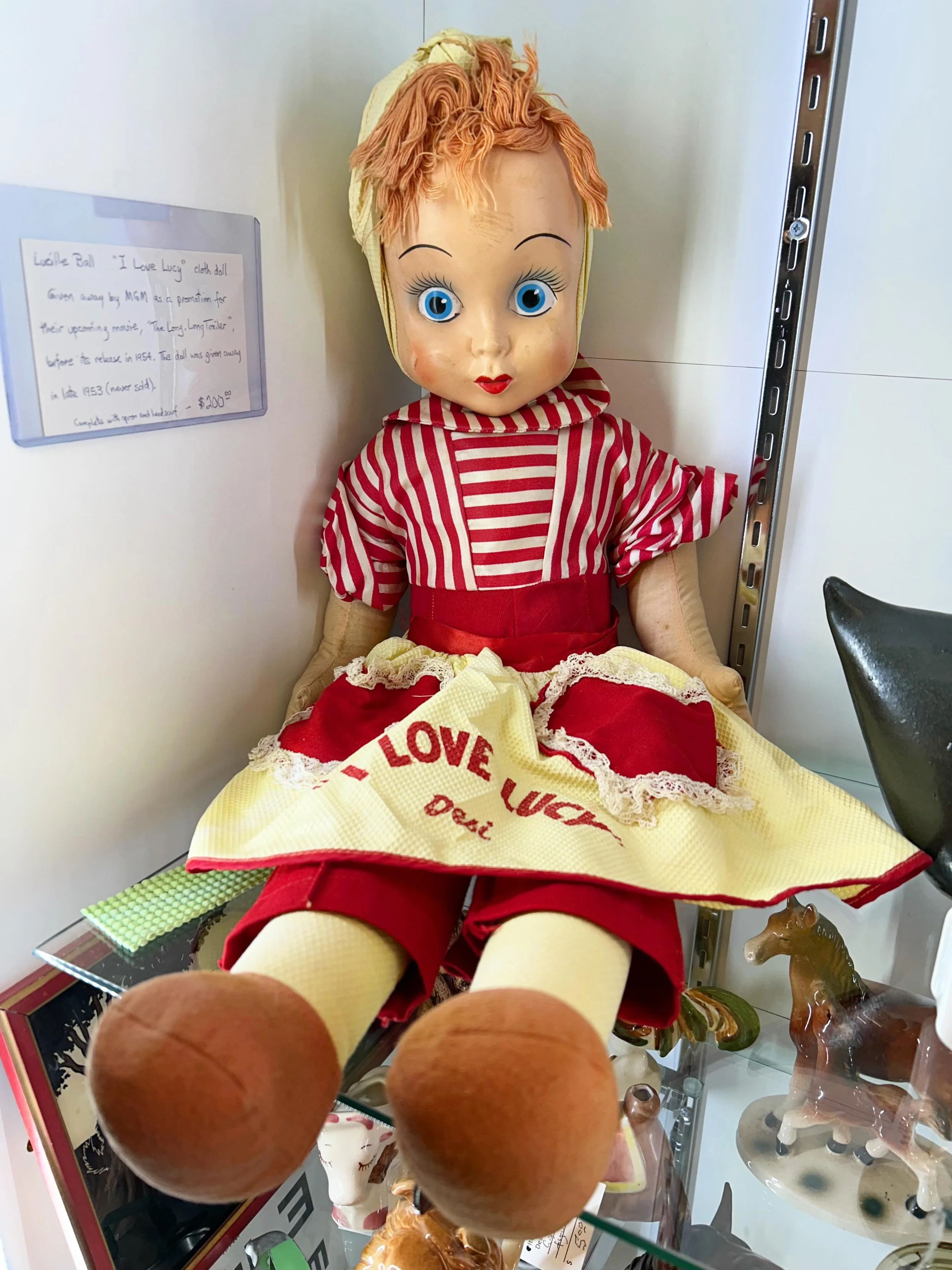 This vintage &lsquo;I Love Lucy&rsquo; movie promo doll from 1953 just arrived! Come see us today from 10-5! 🌈🪩⚡️