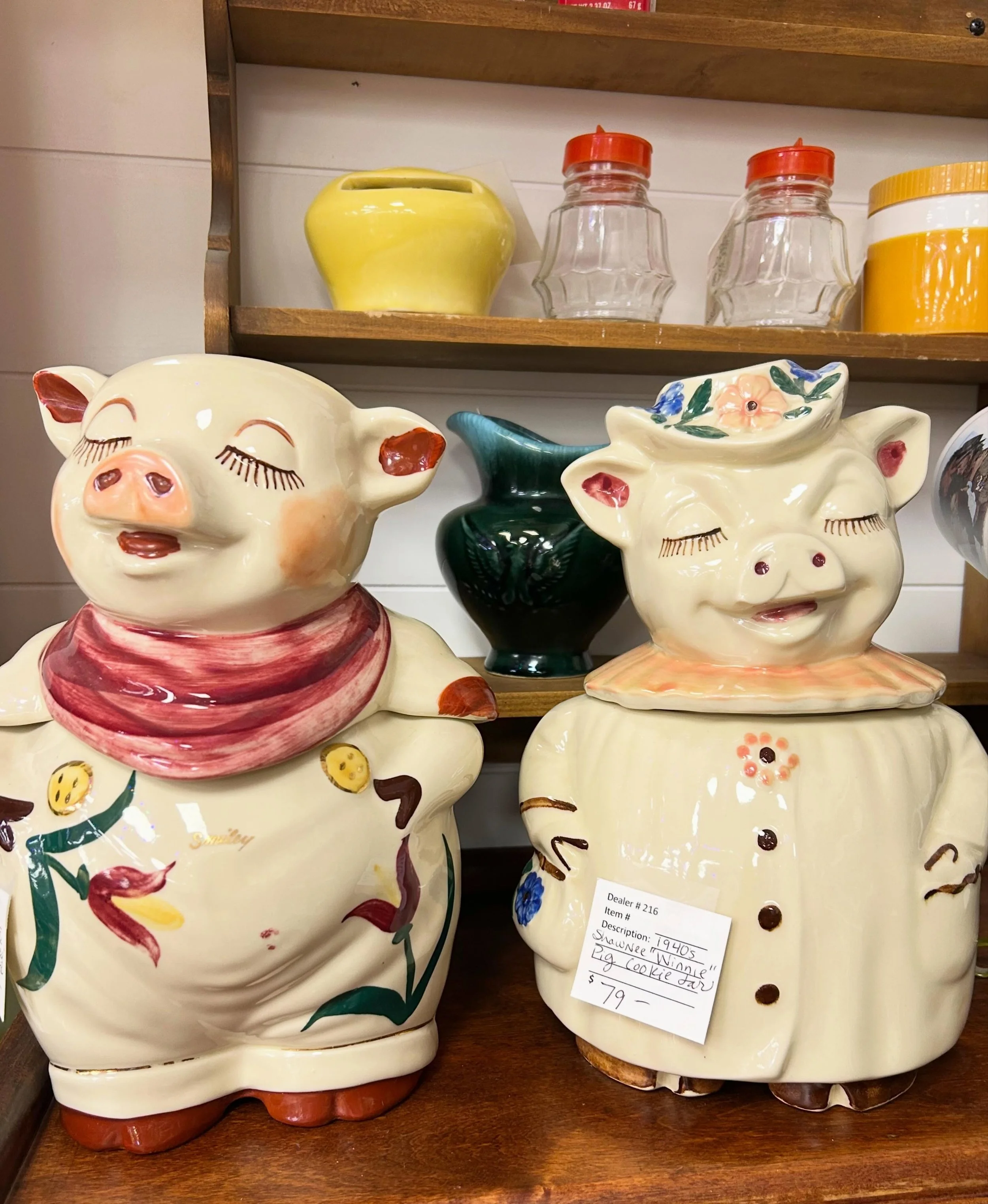 Do you have these Shawnee piggy cookie jars in your collection yet? 🤔 Come see us today from 10-5! 🌈🪩⚡️