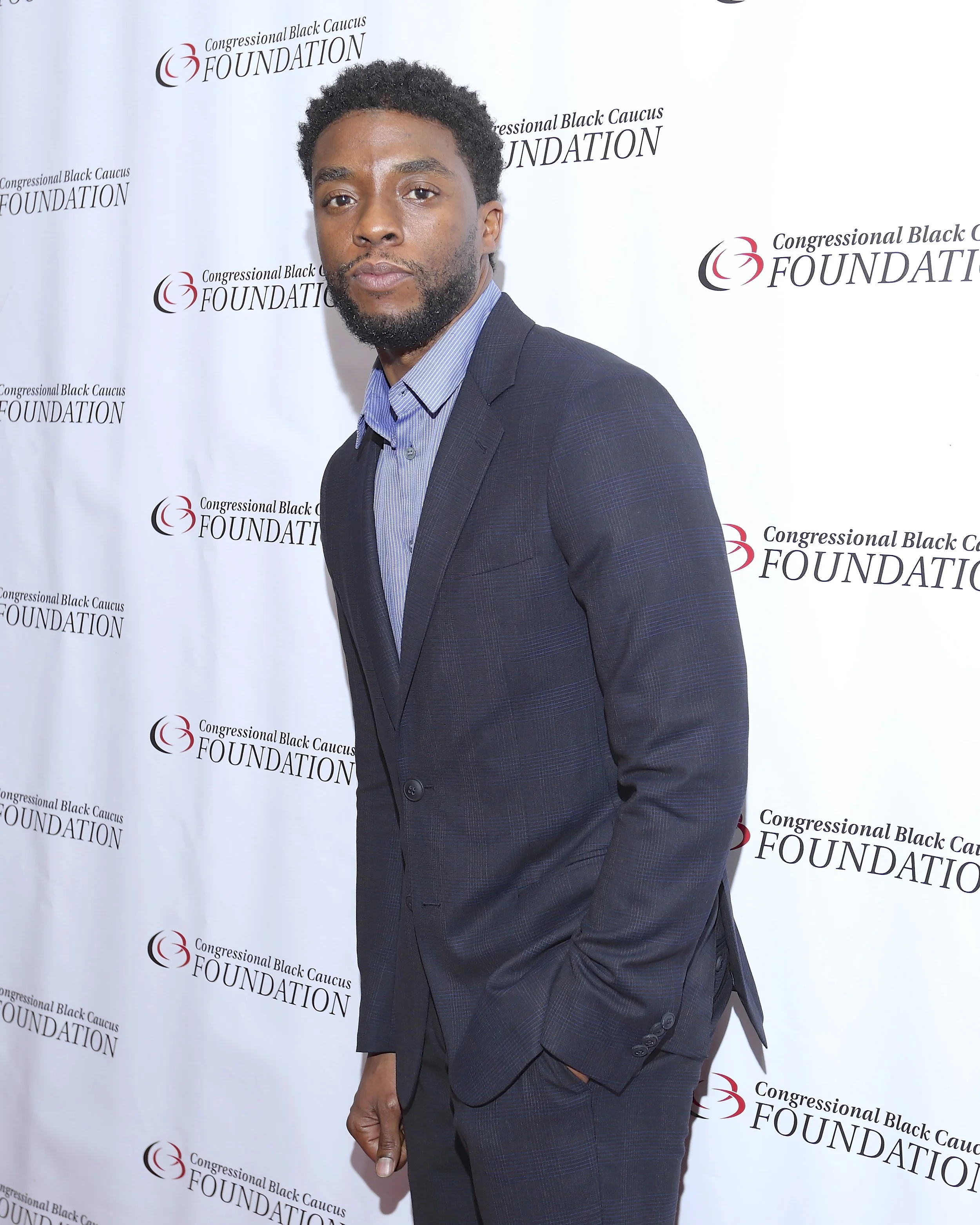 Actor Chadwick Boseman poses on the Red Carpet prior to the CBC's presentation to him.