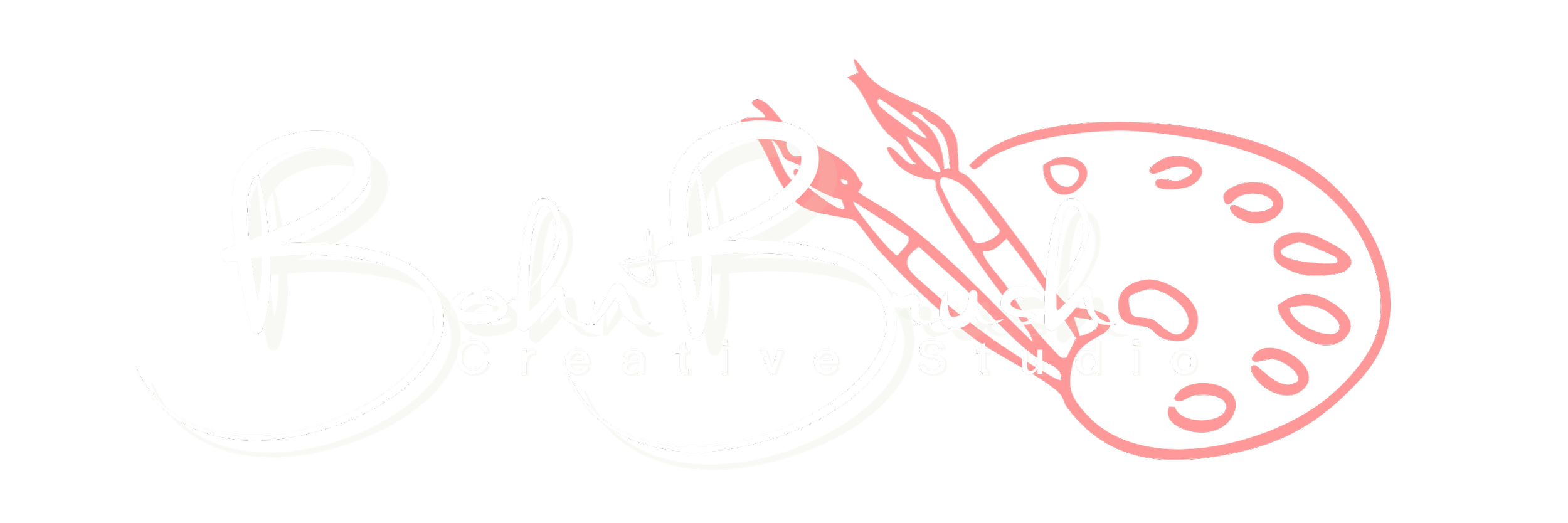 Neon logo for Bosh & Brush Creative Studio, featuring stylized hand-drawn paintbrush and pizza slice, with text in artistic font