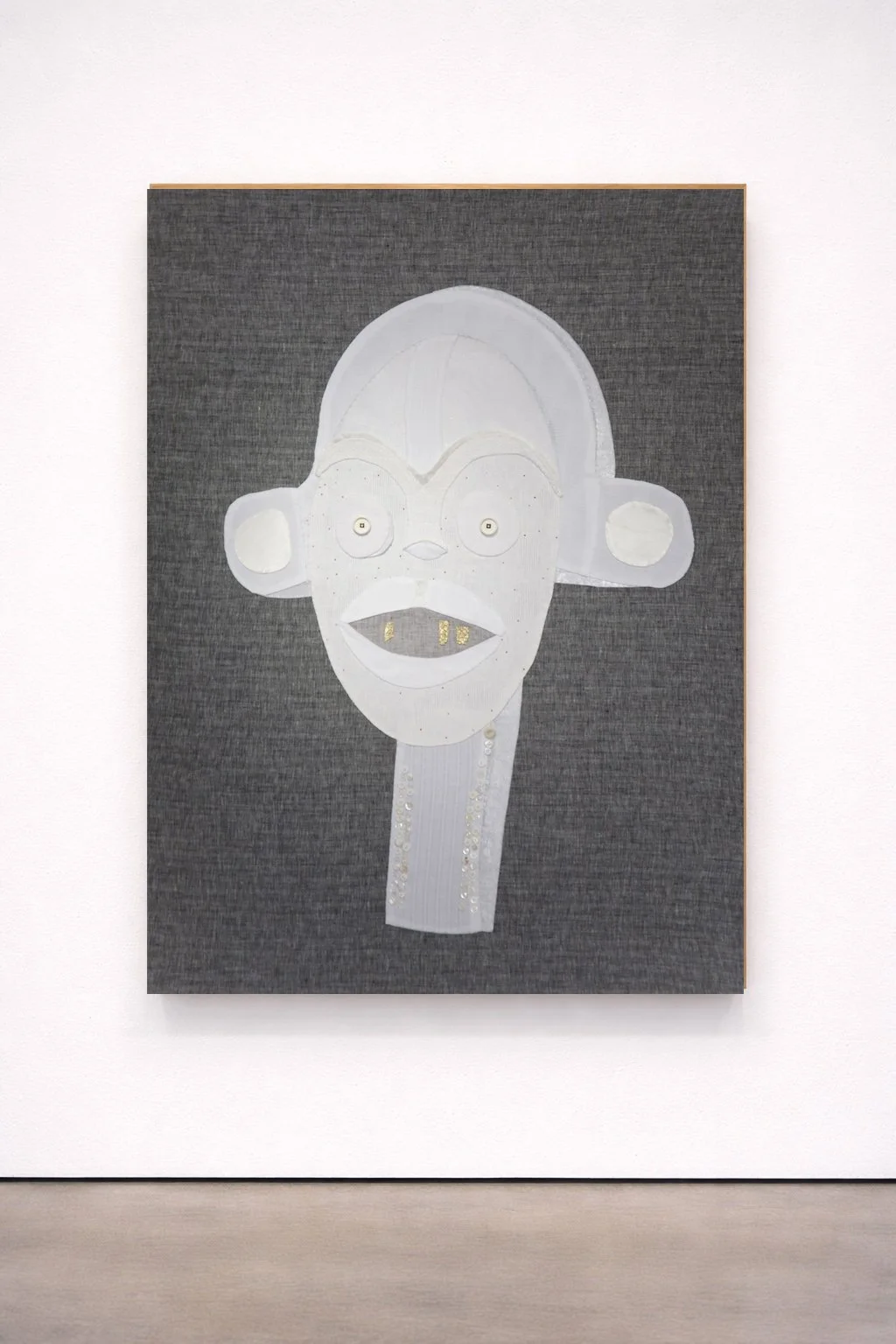  FULL MOON, 2012  VARIOUS FABRICS, EMBROIDERIES &amp; BUTTONS, 48 X 36 INCHES (122 X 91 CM)&nbsp;  EXHIBITED IN 2012, TWENTY FIRST GALLERY, NYC | 2012,  TAMBARAN GALLERY, NYC  PRIVATE COLLECTION, NYC 