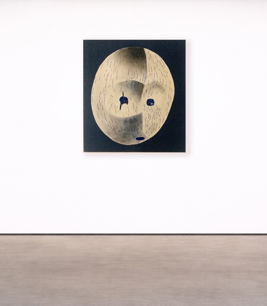  MOON FACE, 2020&nbsp;  VARIOUS FABRICS, WAX &amp; EMBROIDERIES, 46 X 42 INCHES (117 X 107 CM)&nbsp;  EXHIBITED IN 2020 | COLLECTIVE BIENNALE, NYC  PRIVATE COLLECTION, NYC 