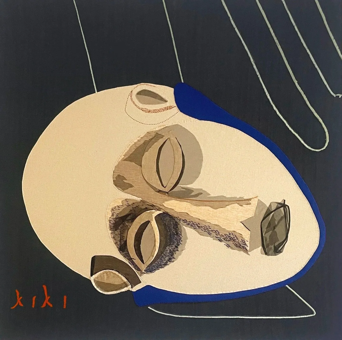 Florence Vacher / KIKI, 2022, various fabrics and embroideries, 55 x 56 inches (140 x 142 cm)
Exhibited in 2025-26 | JMB FINE ARTS GALLERY, HUDSON, NY; 2024 | TAMBARAN GALLERY, NYC