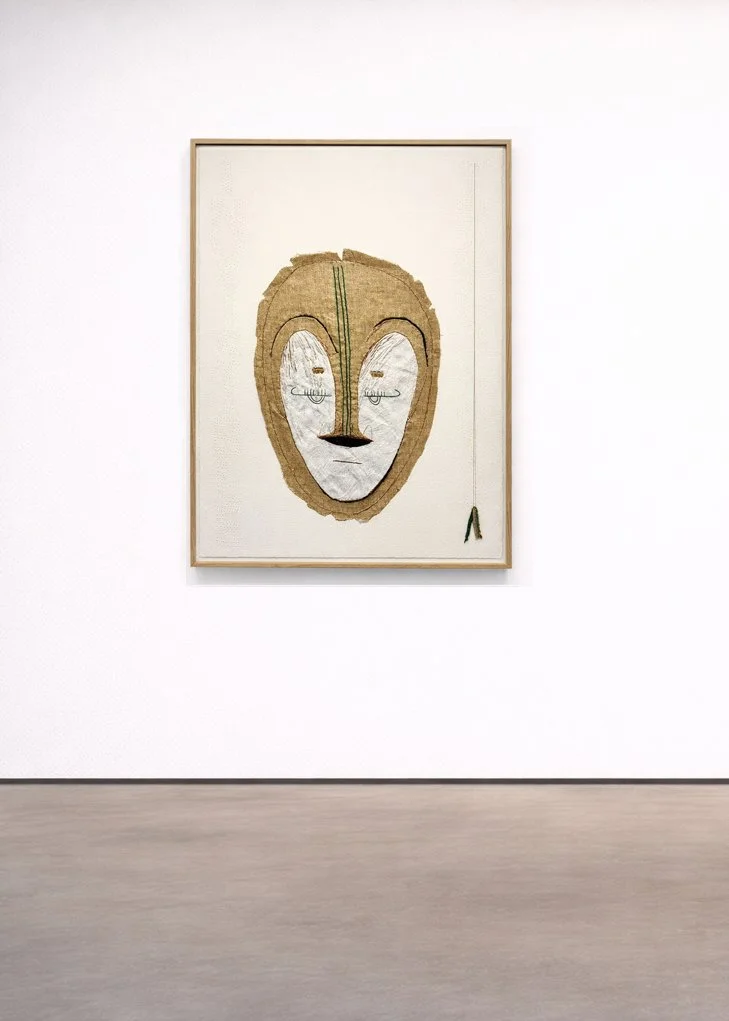 Florence Vacher | Bobby, 2024, various fabrics & embroideries; 30 x 22.5 inches (76.2 x 57 cm) Frame: UV filter & museum | Exhibited in 2025-26, JMB Fine Arts, Hudson, NY