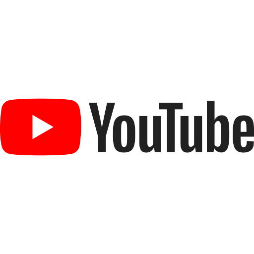 YouTube logo with a play button icon and the word 'YouTube' in black text.