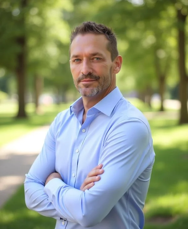A photo of John Broady, PCC-certified Coach standing with crossed arms and looking at the camera.