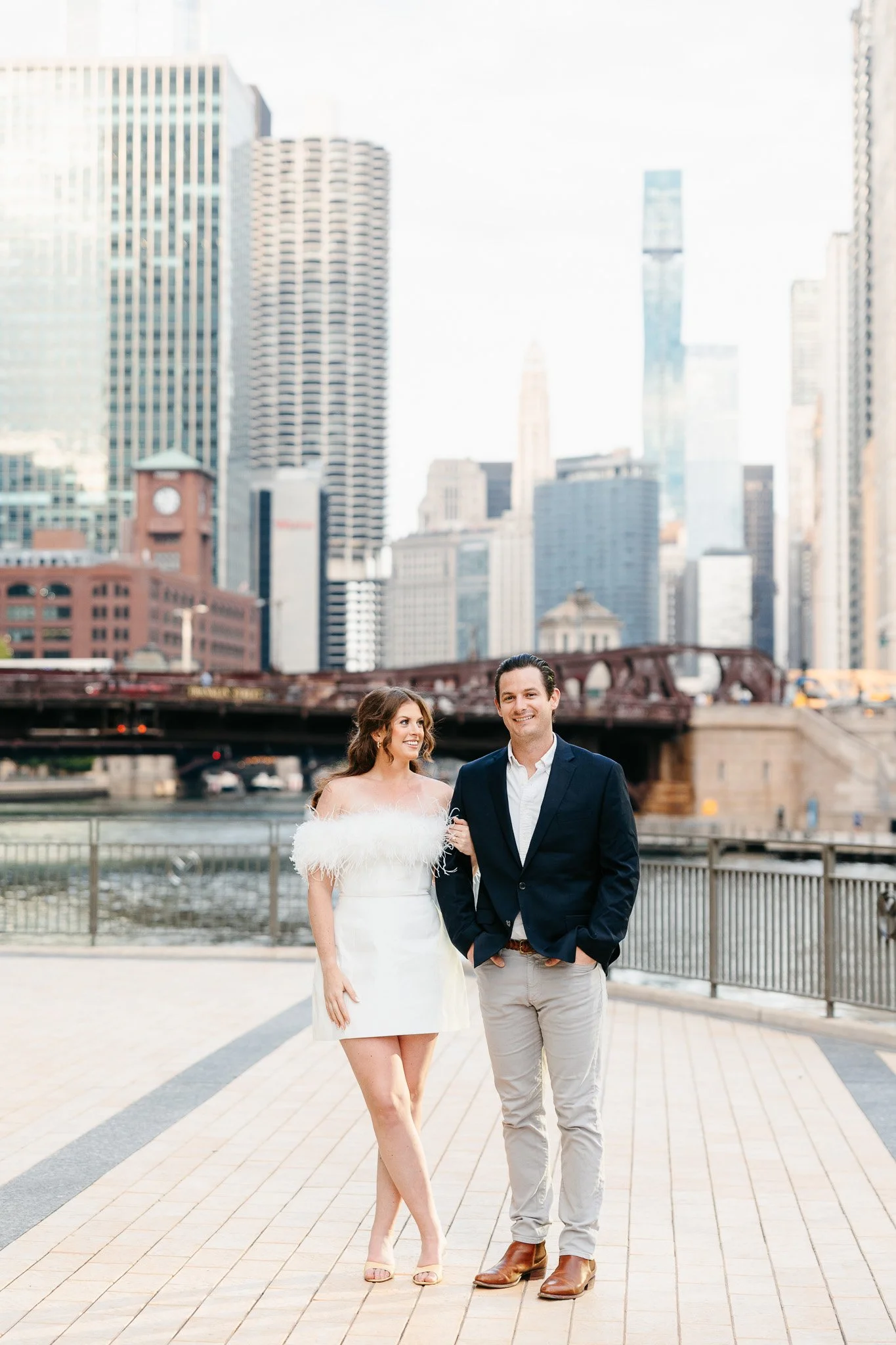 downtown chicago riverwalk engagement photos