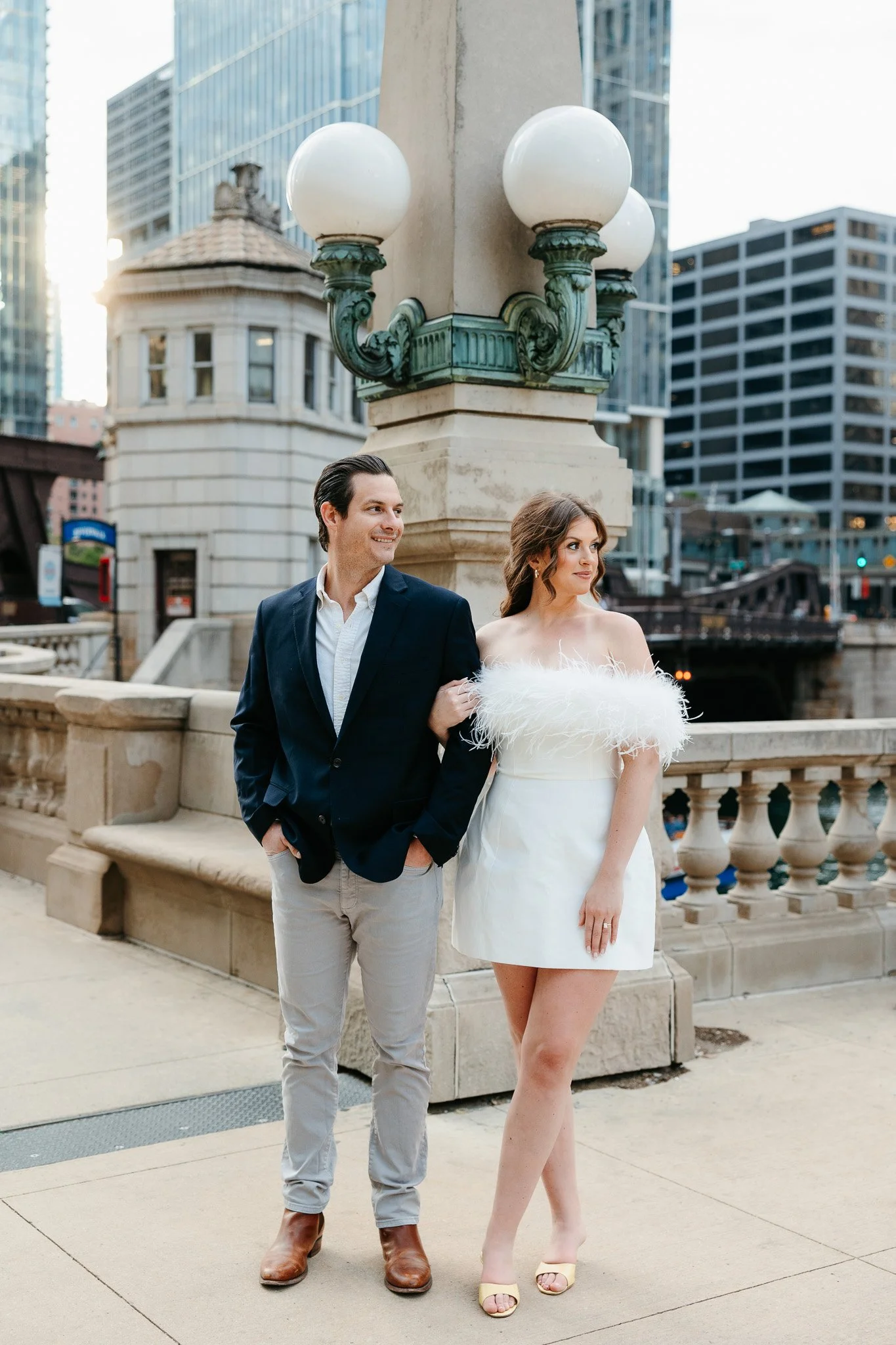 downtown chicago riverwalk engagement photos
