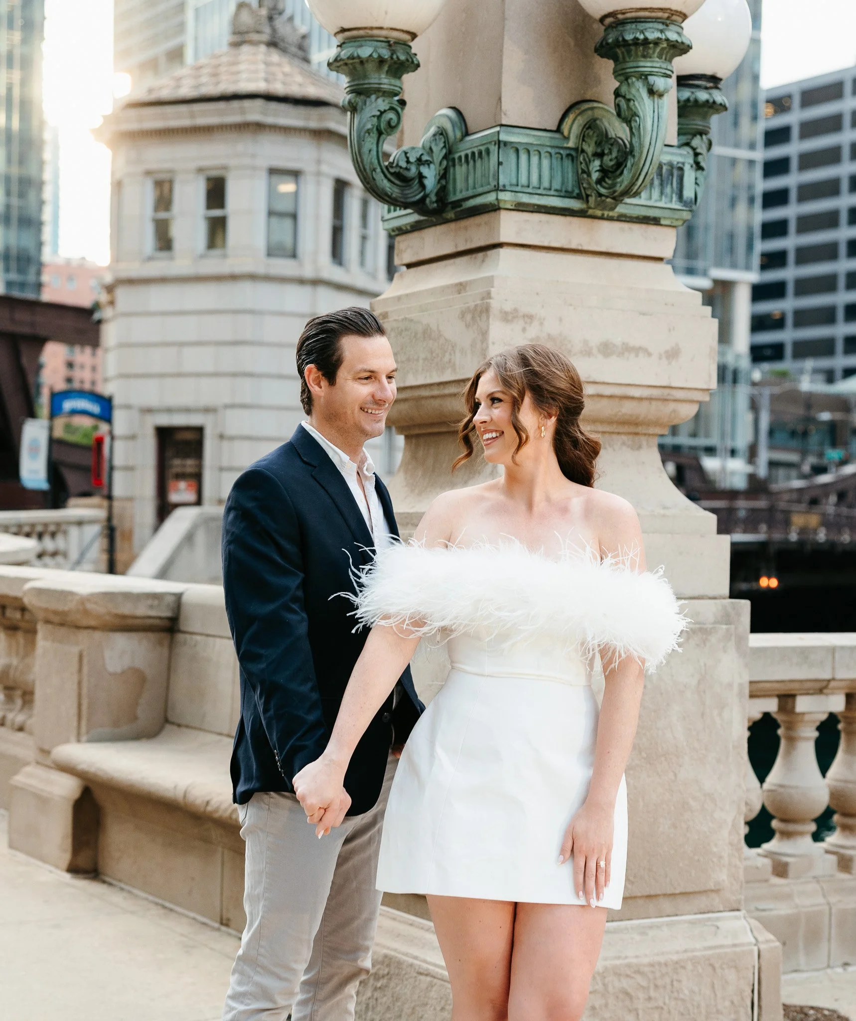 downtown chicago riverwalk engagement photos