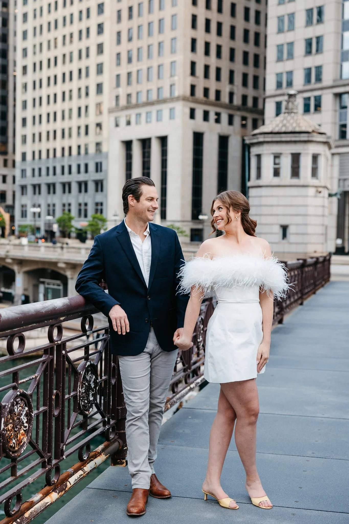 downtown chicago riverwalk engagement photos