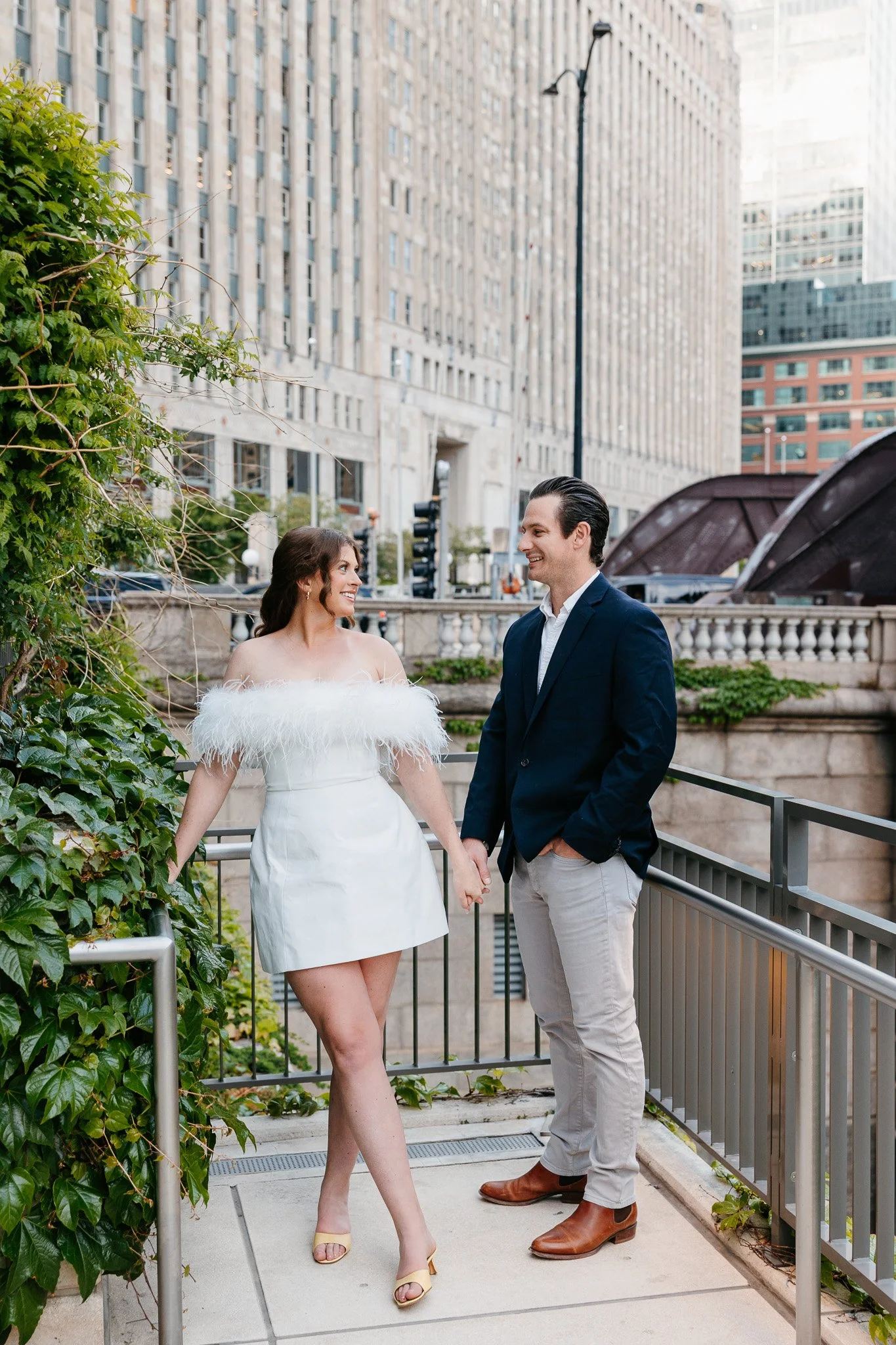 downtown chicago riverwalk engagement photos