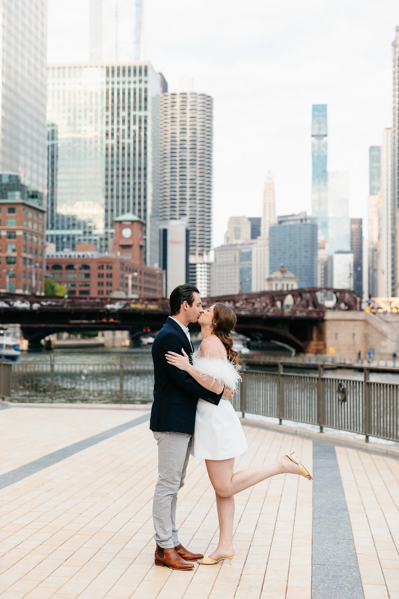 downtown chicago riverwalk engagement photos
