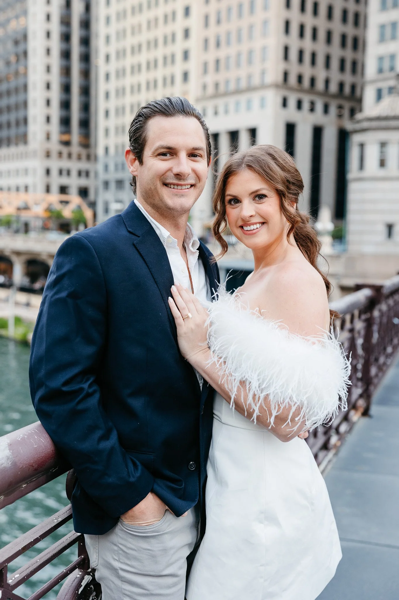 
downtown chicago riverwalk engagement photos
