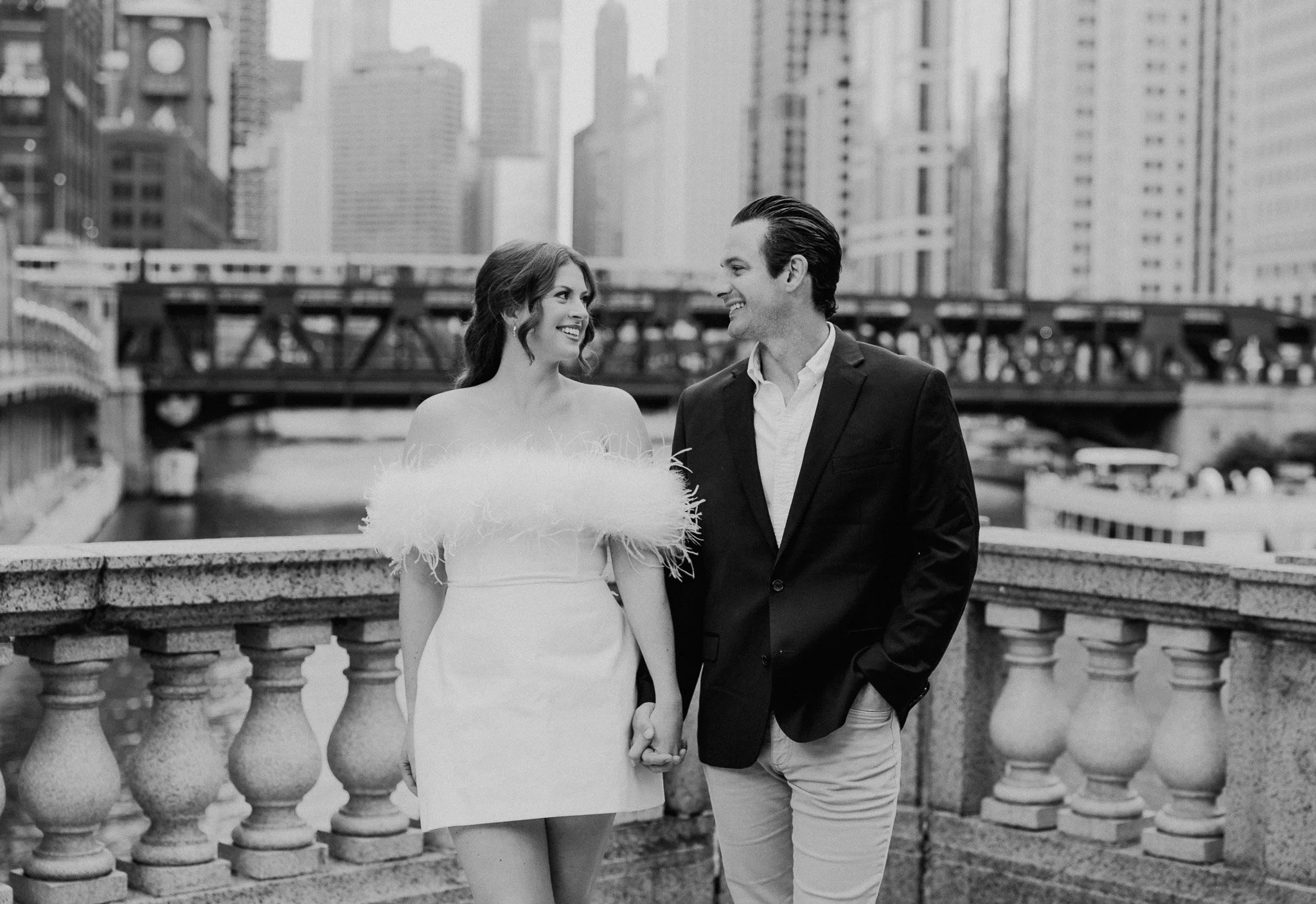 downtown chicago riverwalk engagement photos