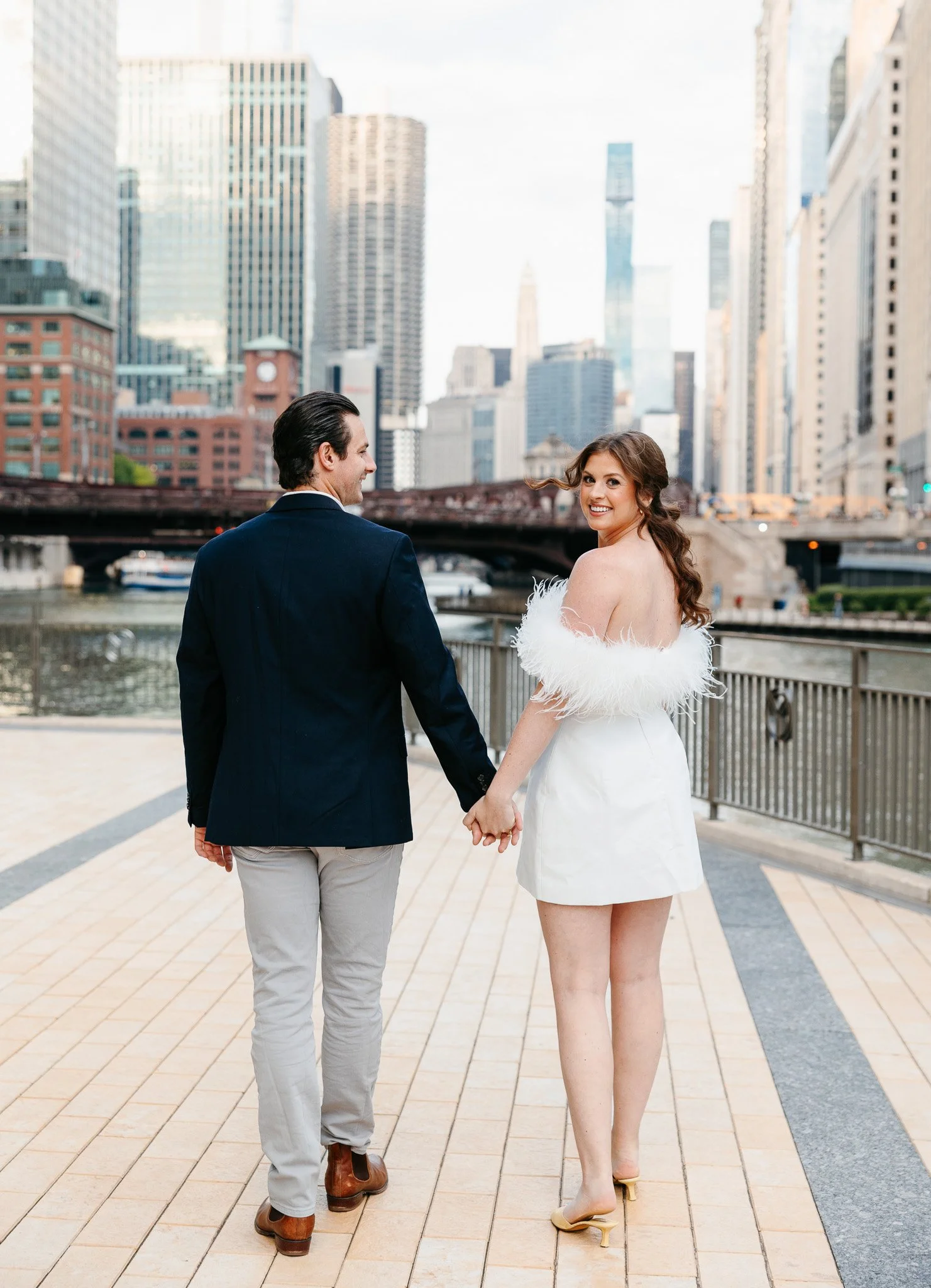 downtown chicago riverwalk engagement photos