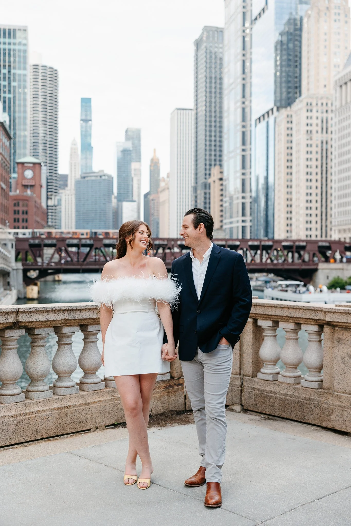 downtown chicago riverwalk engagement photos