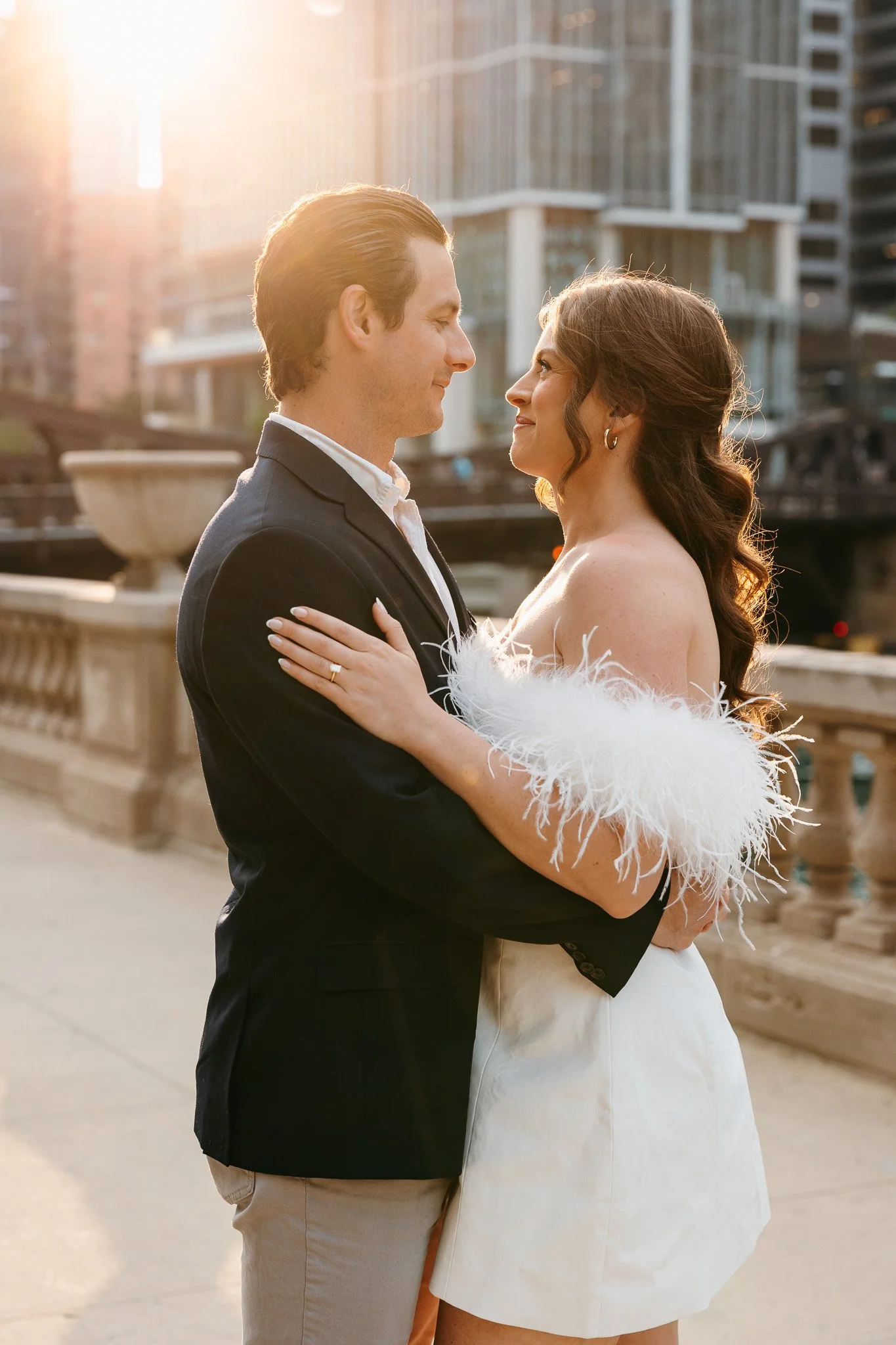downtown chicago riverwalk engagement photos