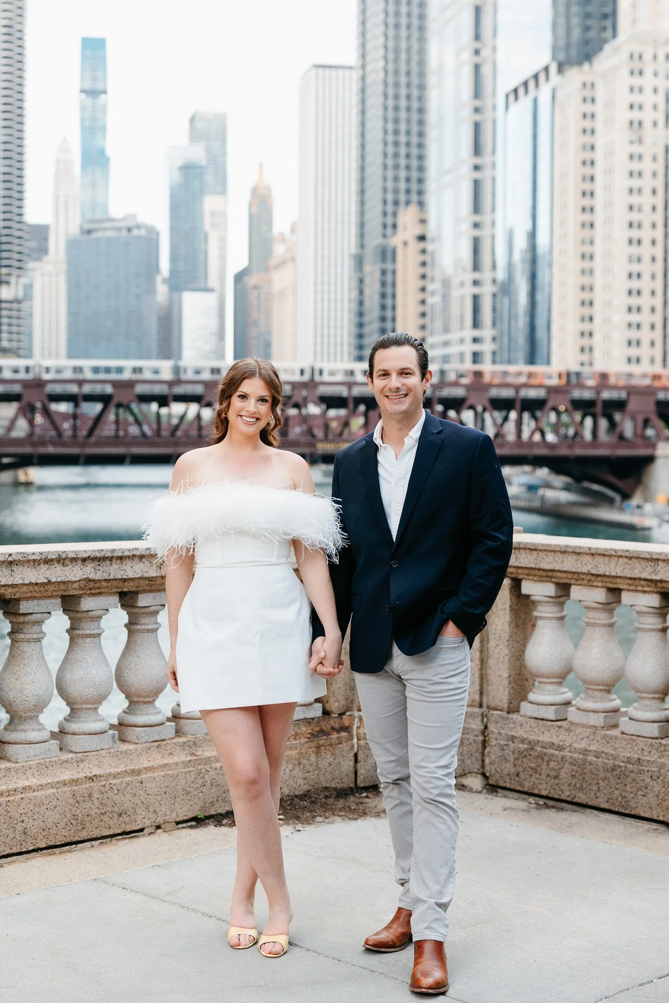 downtown chicago riverwalk engagement photos