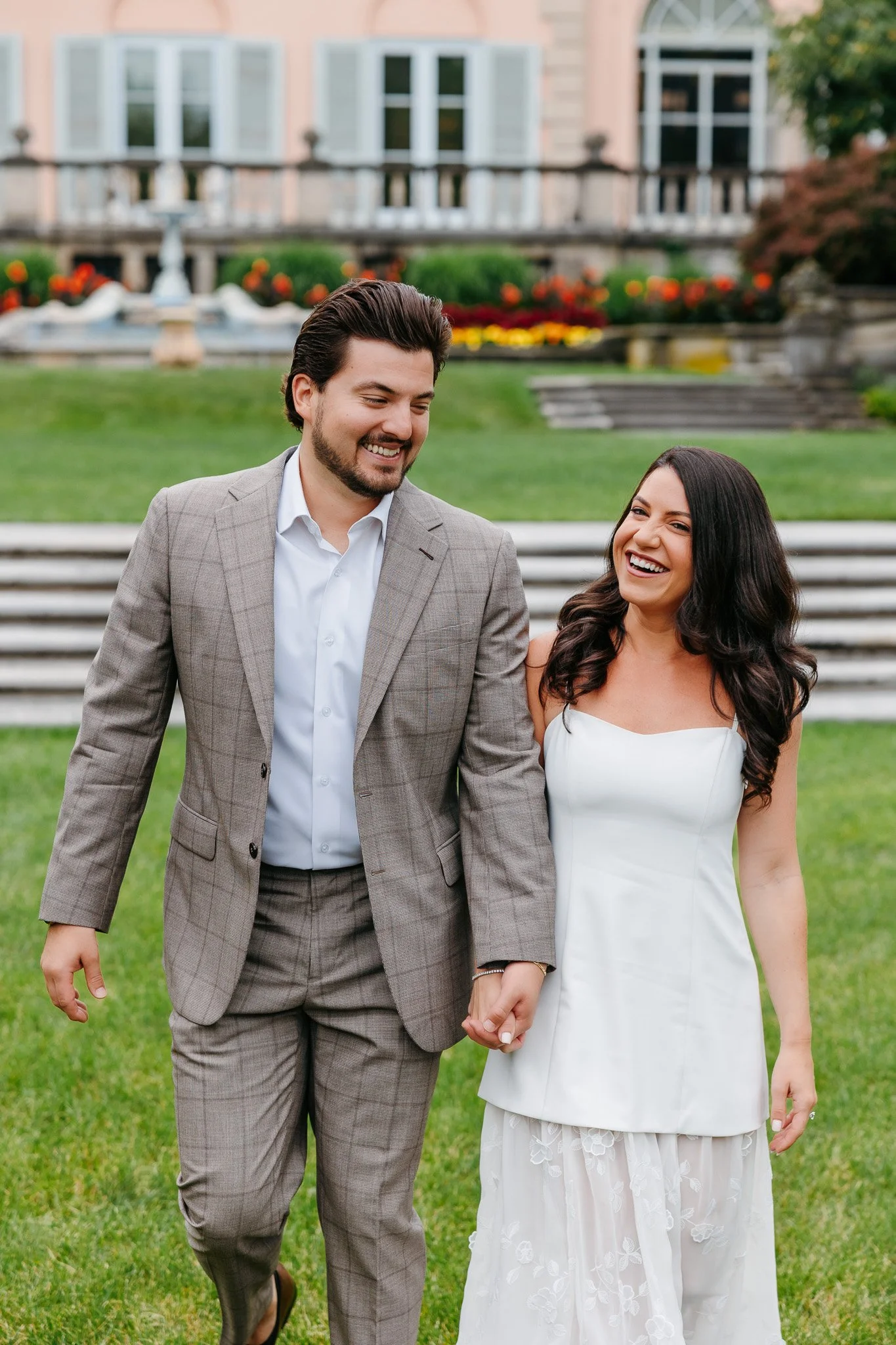 engagement photos at historic Cuneo Mansion in Illinois with digital and film captures.
