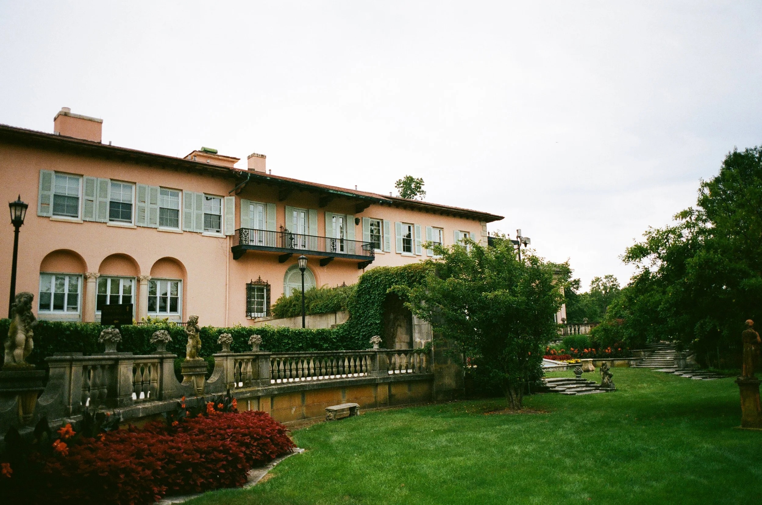 Soft, nostalgic film image from an engagement session at Cuneo Mansion near Chicago.