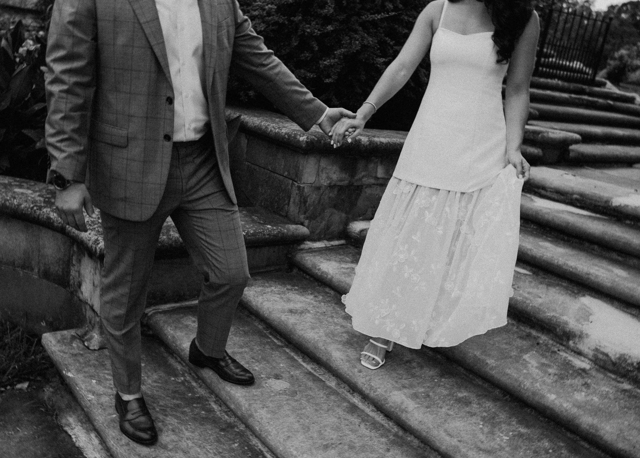 Intimate engagement photos at Cuneo Mansion near Chicago, photographed with a mix of film and digital.