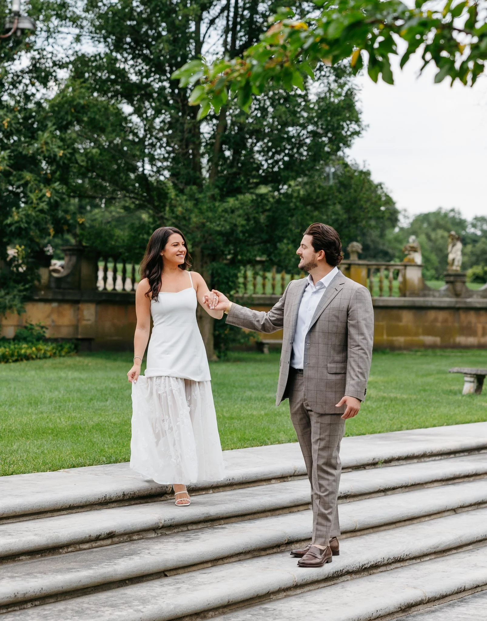 Intimate engagement photos at Cuneo Mansion near Chicago, photographed with a mix of film and digital.