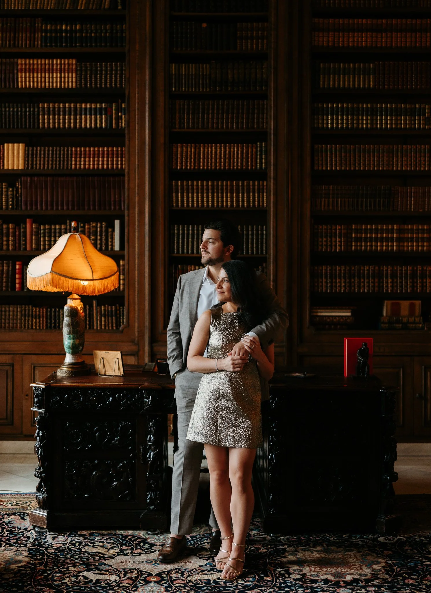 cuneo mansion engagement photos in library