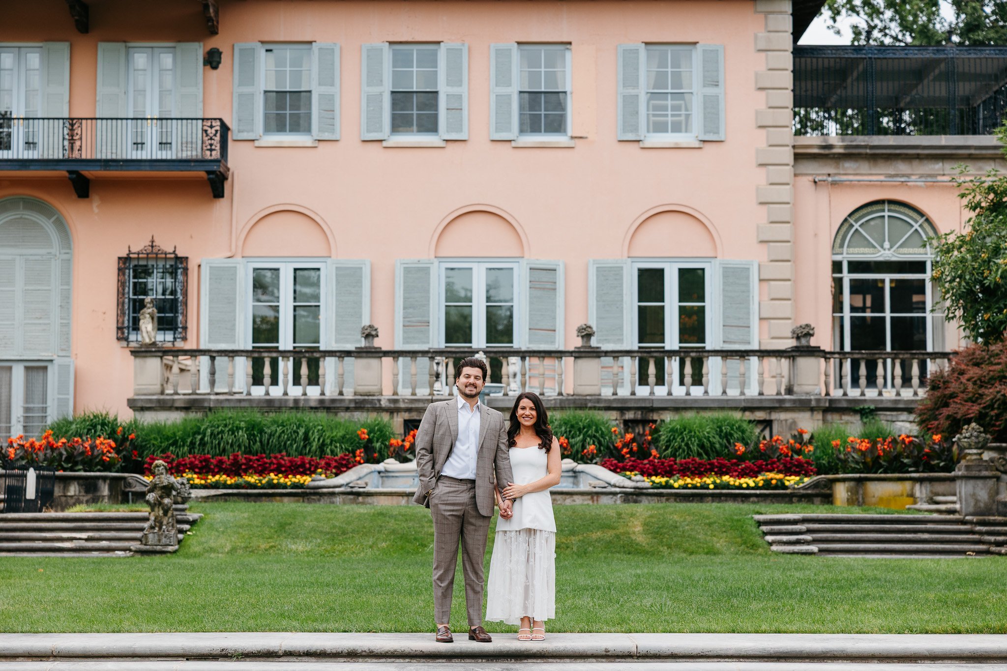 Engagement photos at Cuneo Mansion in Vernon Hills, Illinois, captured on both digital and film for timeless detail.