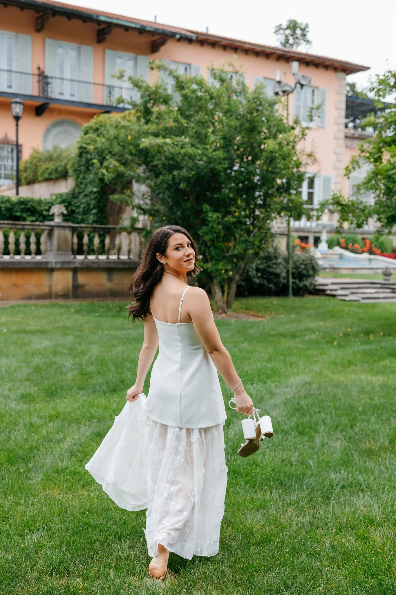 running through italian garden