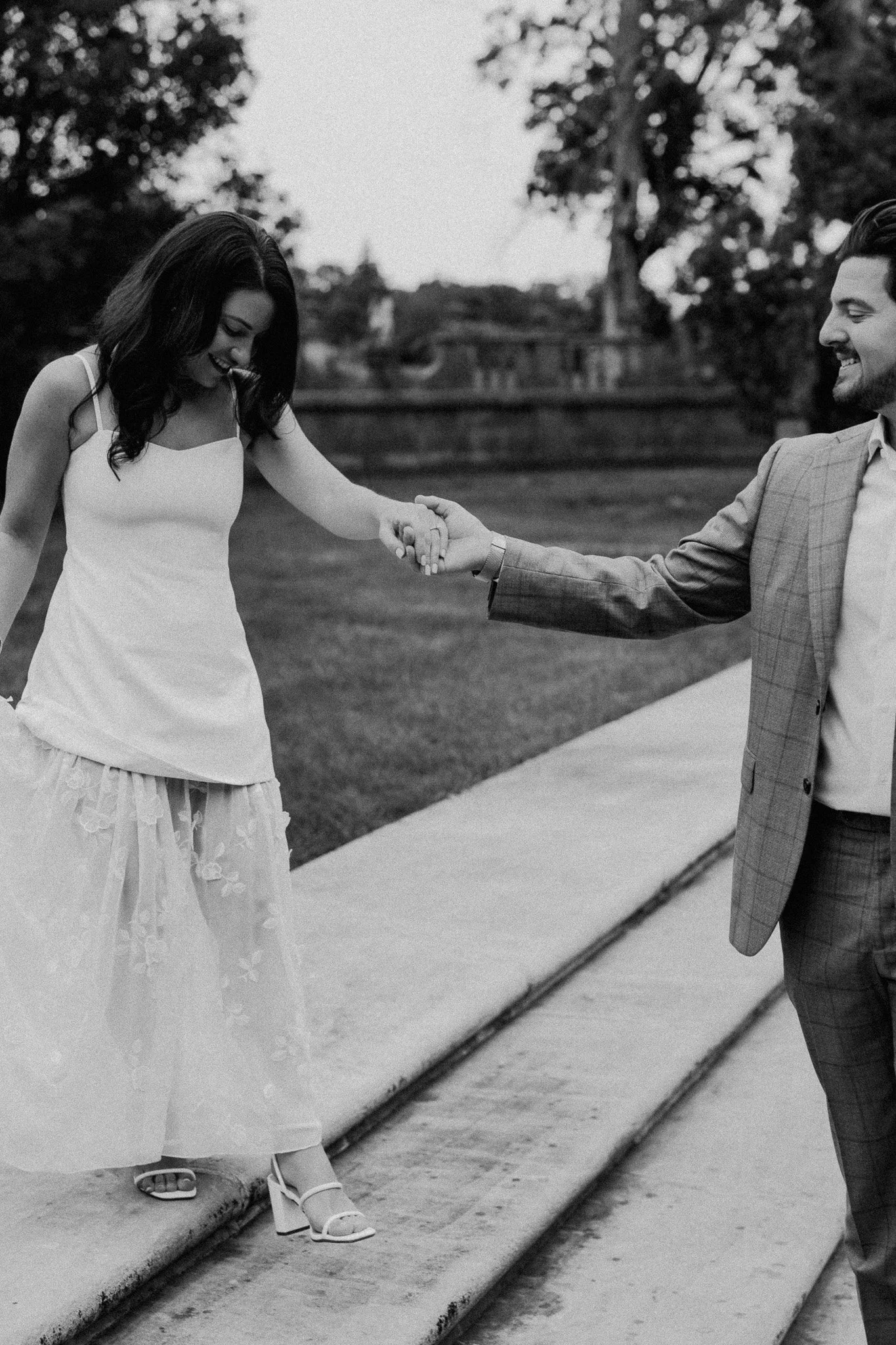 Romantic moment on film during an engagement session at Cuneo Mansion, just outside of Chicago.