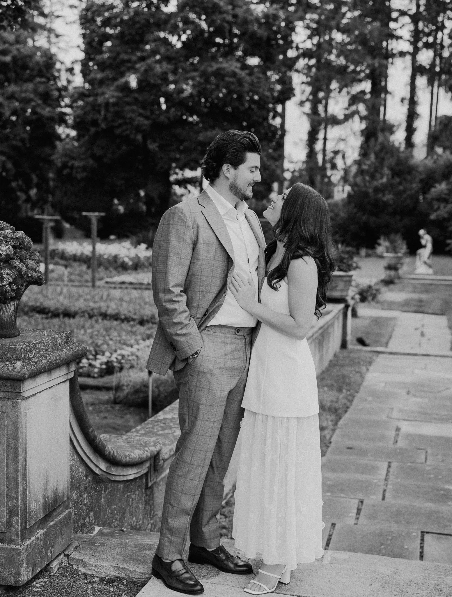 pride and prejudice inspired engagement session black and white photo