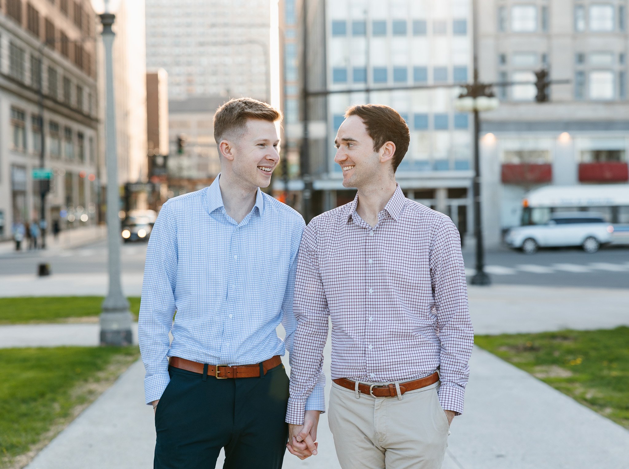 lgbtq couple downtown chicago engagement photos
