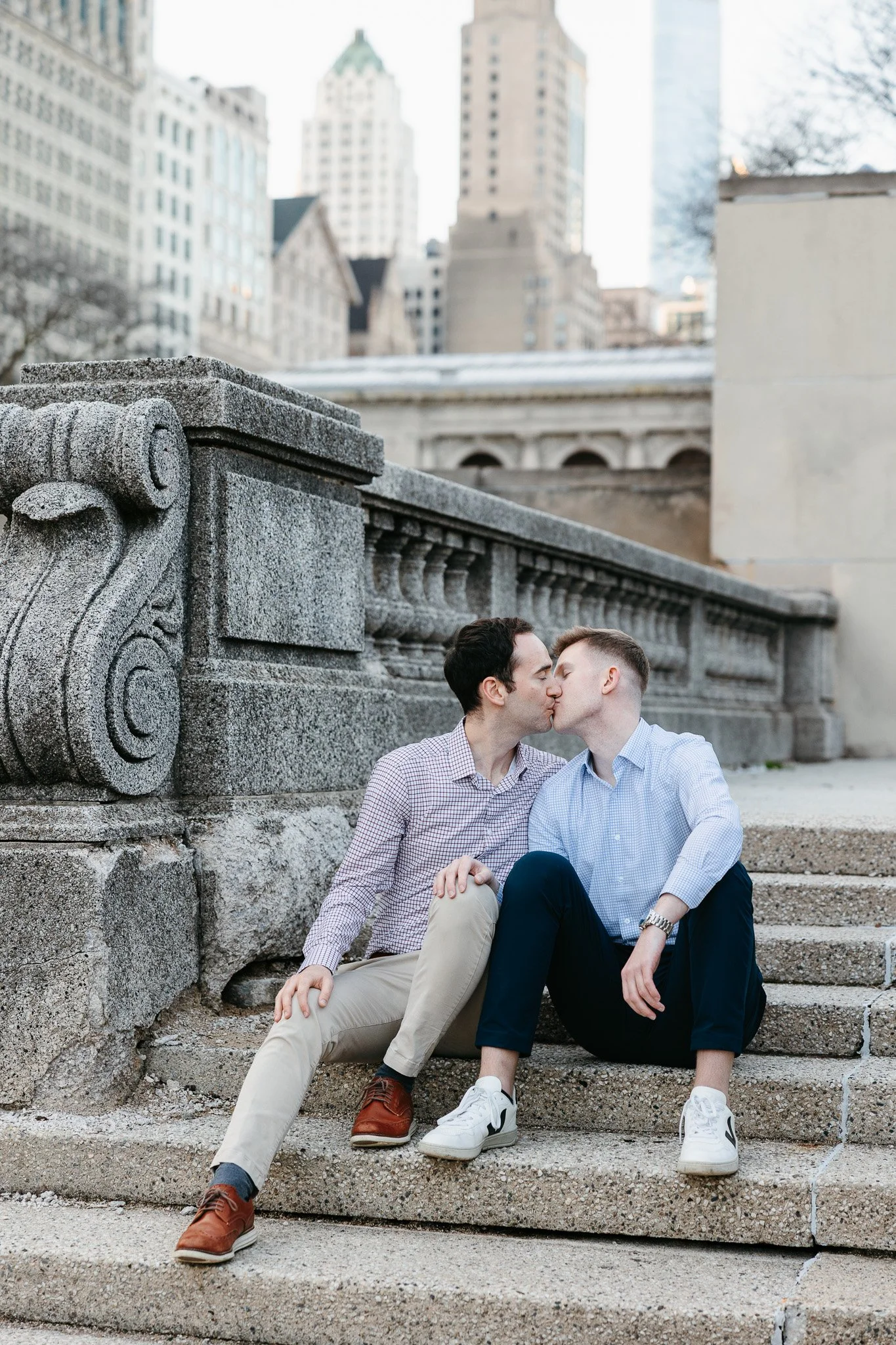 lgbtq couple downtown chicago engagement photos