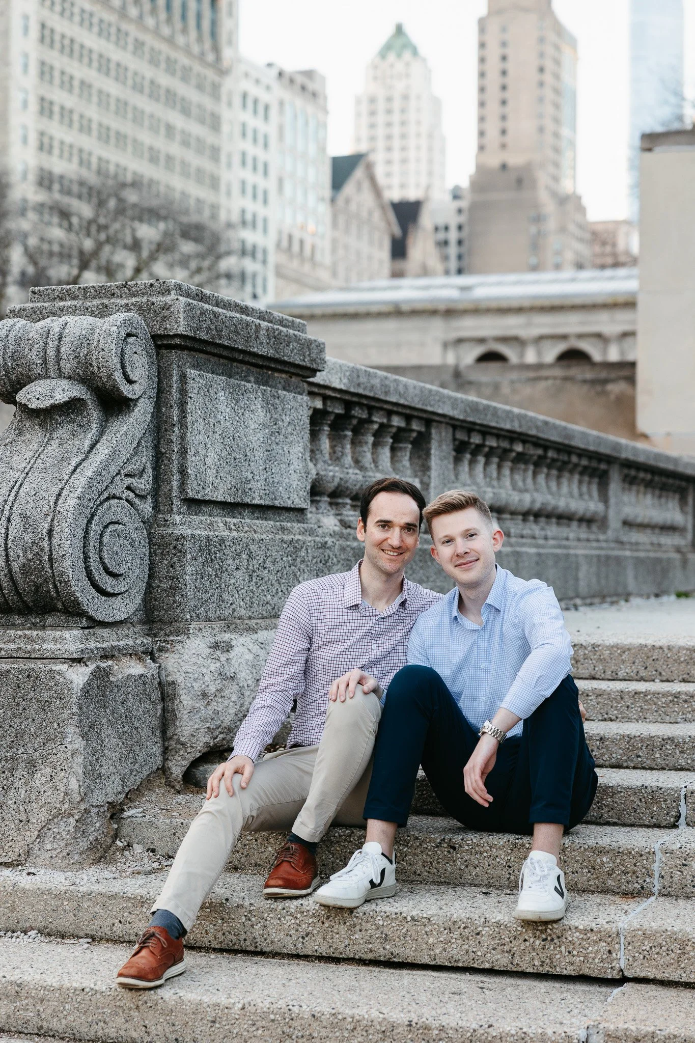 lgbtq couple downtown chicago engagement photos