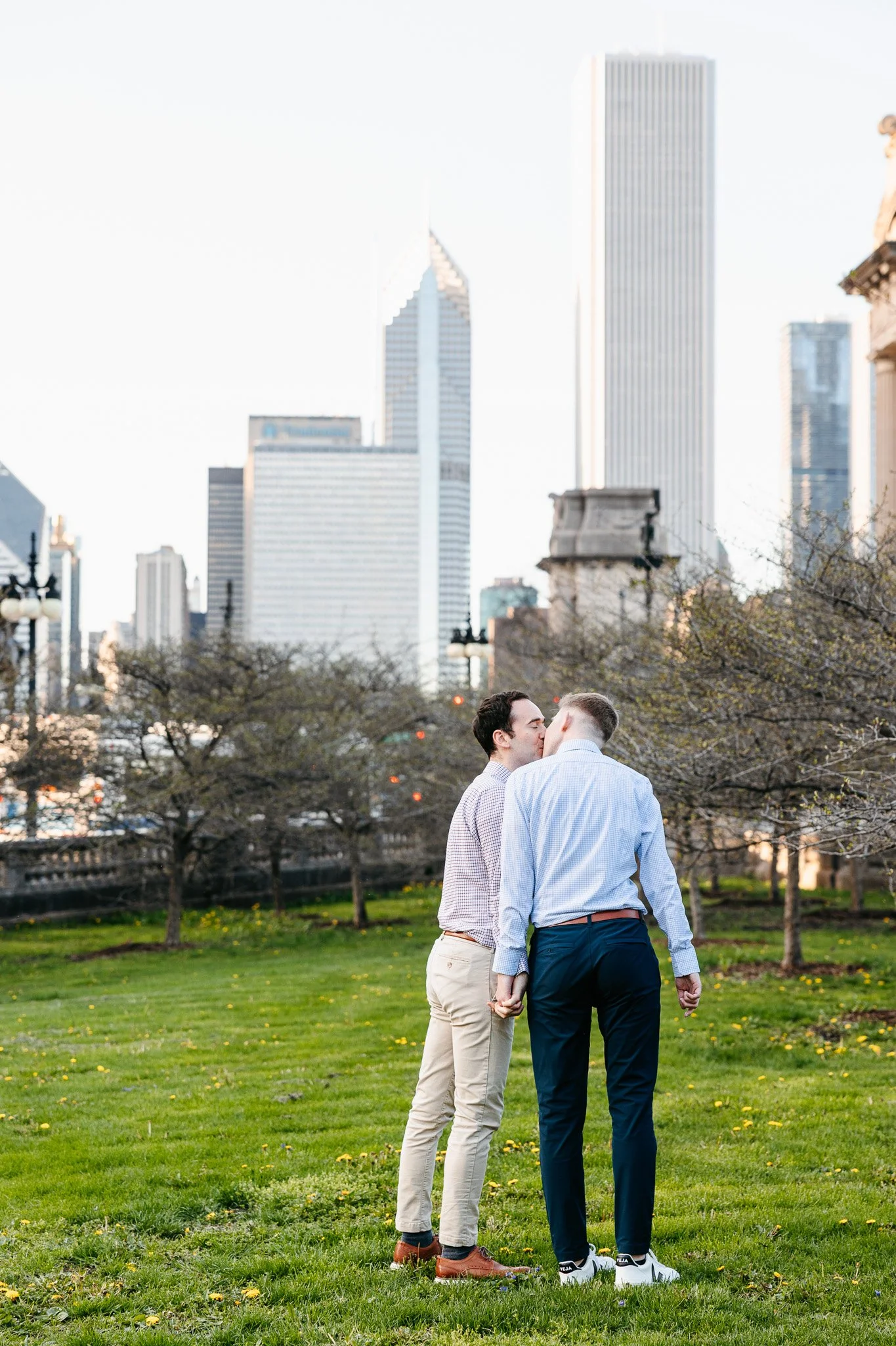 lgbtq couple in grant park engagement photos