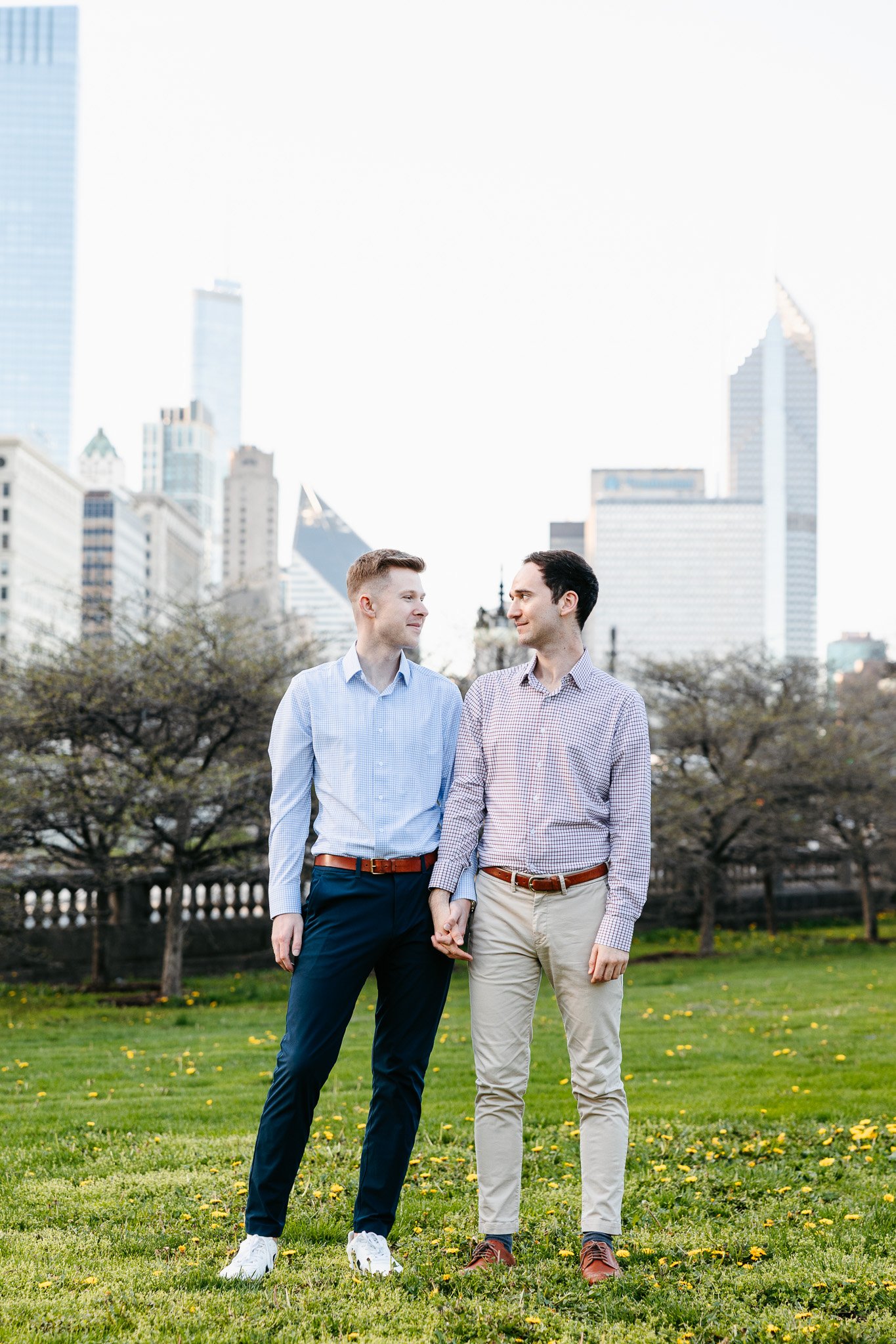 lgbtq couple in grant park engagement photos